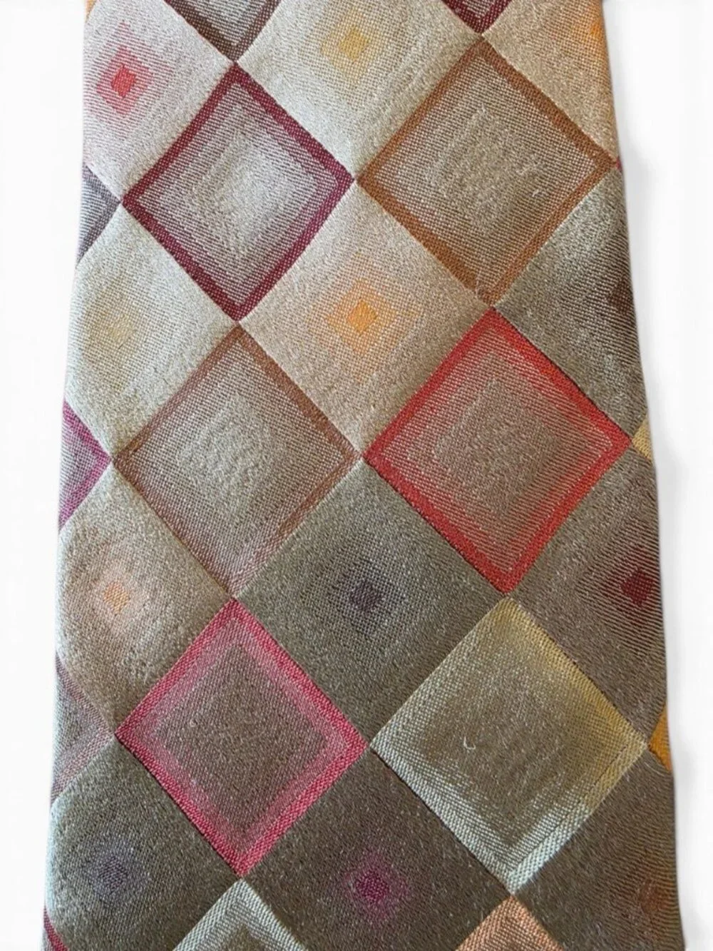 John Ashford Men’s Geometric Diamond Necktie Stain Resistant Multicolor Silk